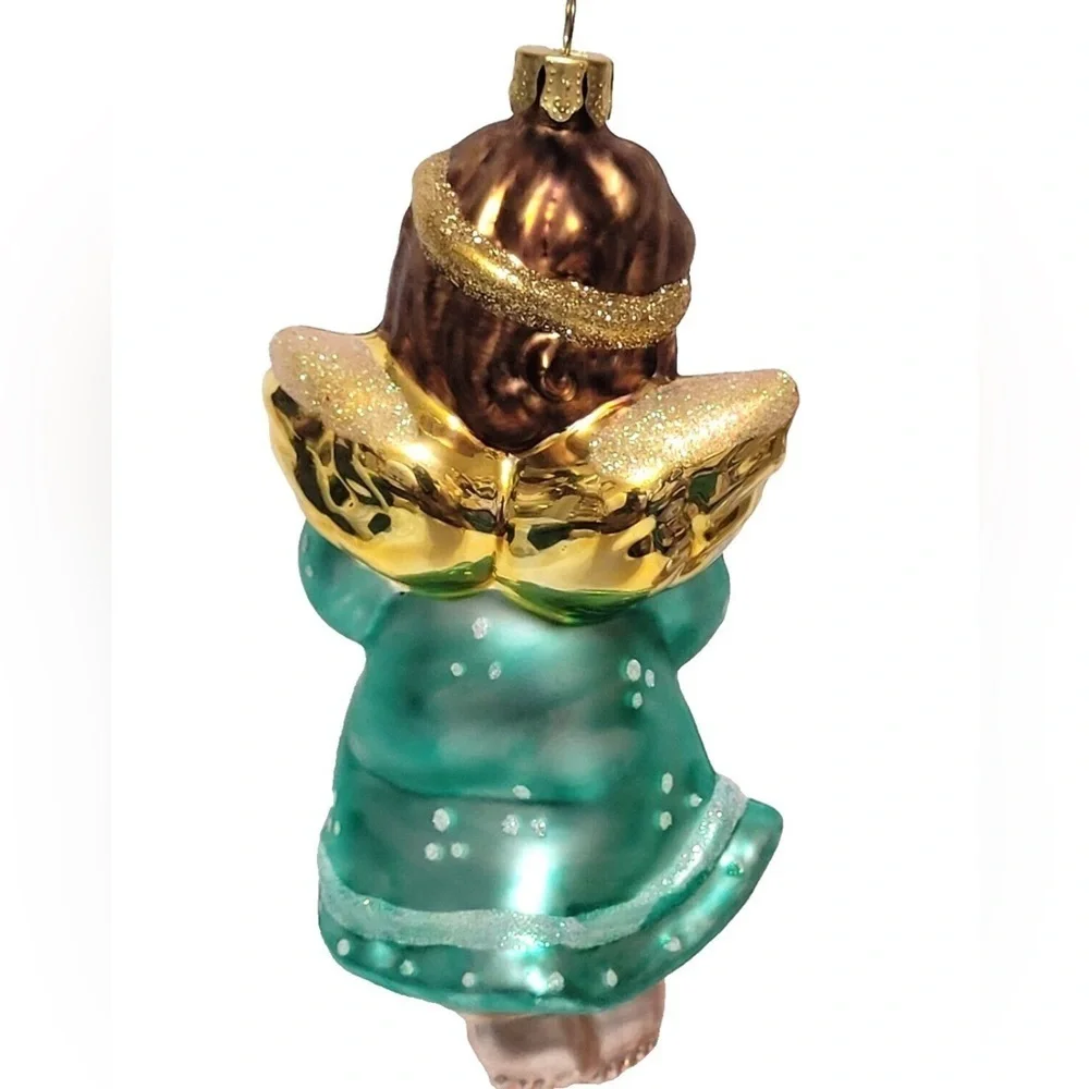 Set of 2 Vintage Blown Glass Ornaments Glitter Angel Radko Style Christmas Decor